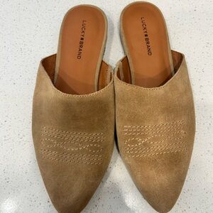 Lucky Brand Tan Suede Pointed Slip-On Mules